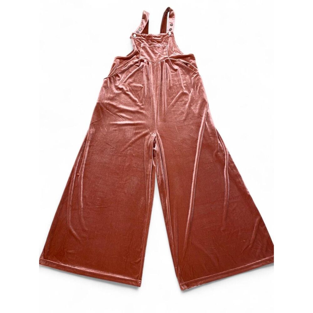 Festival Velvet Bohemian Cottage Feminine Pink Wide-Leg Velour Overalls